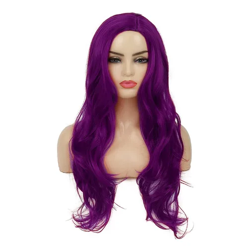 Vista 3 de Dai Cloud Peluca morada larga ondulada para mujer, peluca de cabello ondulado natural, para uso diario, fiesta, cosplay (morado oscuro)