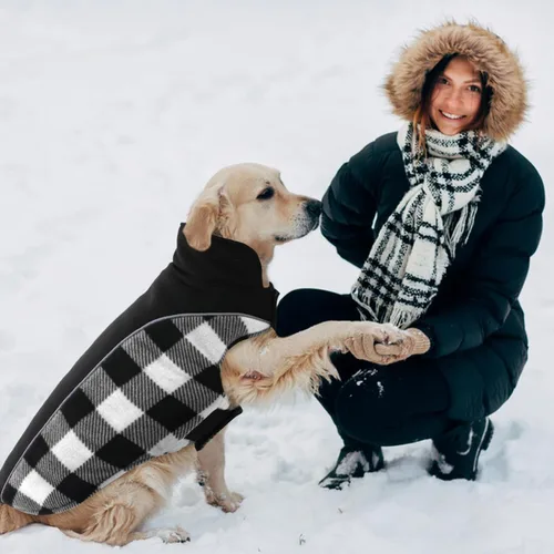 Vista 6 de Kuoser - Abrigo reversible para perros para climas fríos, abrigo de invierno impermeable reflejante para mascotas, abrigo para perros a cuadros