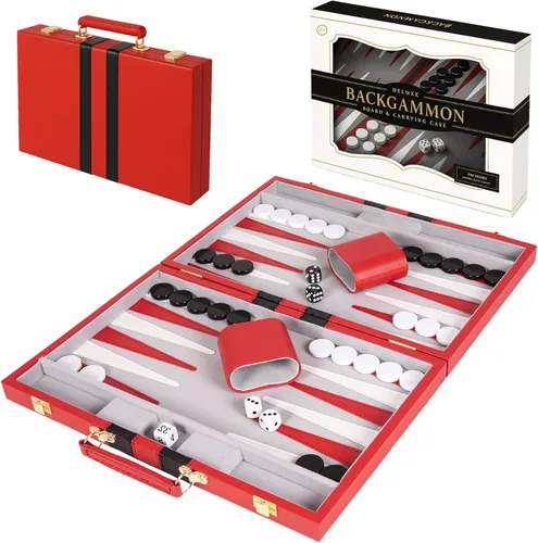 Vista 15 de Juego de Backgammon Premium de 11 Pulgadas Pequeño Negro - Juego de Backgammon para Adultos y Niños - Juego de Mesa de Backgammon de Efecto Cuero