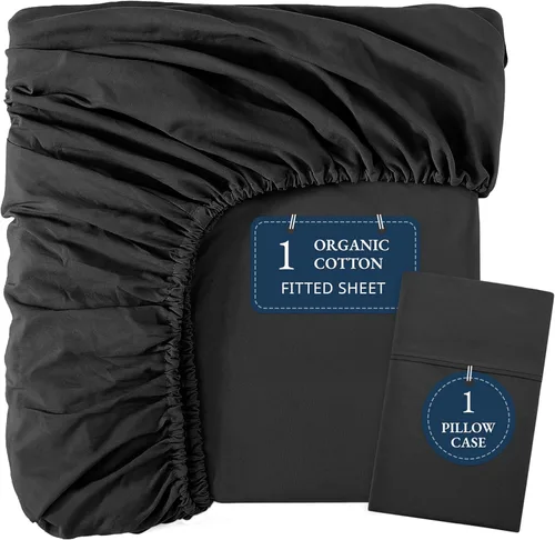 Vista 59 de LANE LINEN - Sábana bajera 100% de algodón orgánico, tamaño Queen, 2 fundas de almohada, tejido percal suave, transpirable, apta para colchones