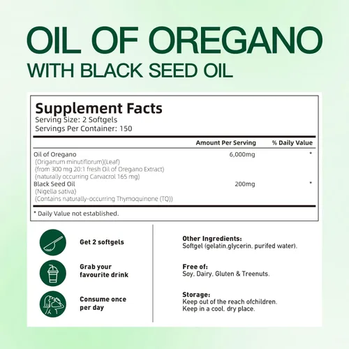 Vista 5 de VivoNu Aceite de Orégano con Aceite de Semilla Negra, Cápsulas Equilibradas de Aceite de Orégano, Cápsulas Blandas de Aceite de Orégano Orgánico