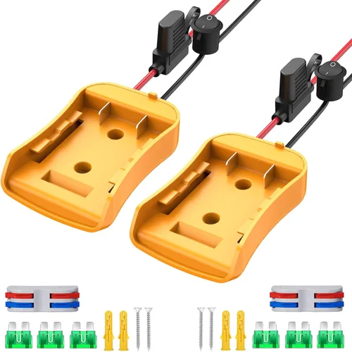 Paquete de 2 adaptadores de rueda eléctrica compatibles con batería Dewalt de 20 V, kit de convertidor con fusible, interruptor y terminales de