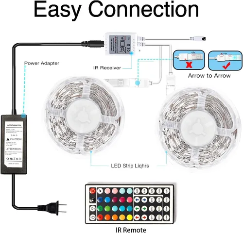 Vista 2 de DAYBETTER - Luces LED de 65.6 pies, tira de luces LED RGB 5050 flexibles que cambian de color, 2 rollos de luces LED de 32.8 pies para decoración