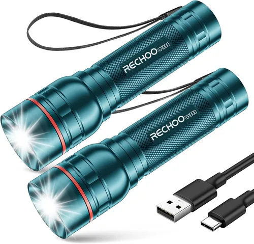 Vista 25 de Linternas recargables de alto lúmenes, luz de flash súper brillante G1000, pequeña linterna LED con zoom con 3 modos de iluminación, linterna Verde