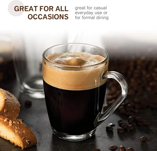 Vista 5 de Bormioli Rocco Icon 10.5 oz Glass Coffee Mugs, Set of 4 – 4.2" Tempered Glass Cups with Handle for Latte, Tea & Cappuccino – Clear Drinkware Heat