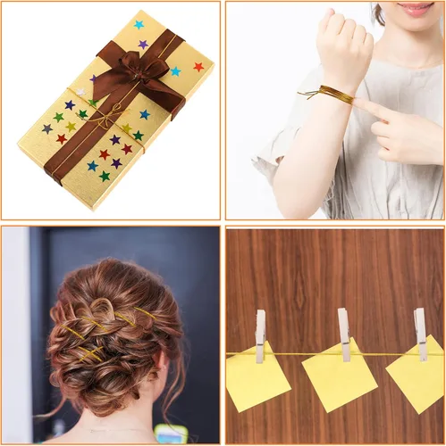 Vista 4 de 4 cuerdas de cabello de 16.4 ft para trenzas, accesorios de cabello, cuerda para trenzar rastas, cuerda trenzada de oro plateado y dorado, cuerda