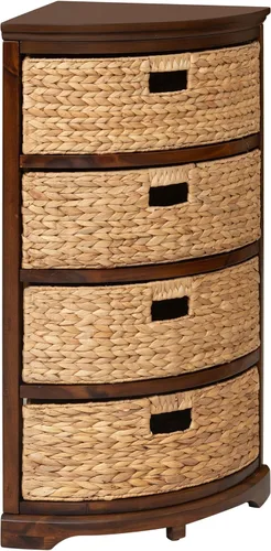 Vista 47 de Hampton Meadows - Armario de almacenamiento de mesa esquinera de 3 niveles en X con 3 cestas de mimbre, nogal
