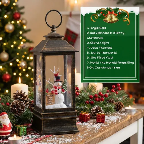 Vista 6 de Linterna de Globo de Nieve Navideño de 10" con Muñeco de Nieve de Granja, Globos de Nieve Giratorios Brillantes Iluminados con Música