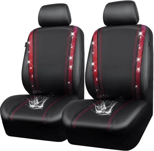 Vista 35 de CAR PASS - Funda de asiento de cuero con diamantes, para 2 asientos delanteros interiores, impermeable, universal, para autos, camiones y SUV