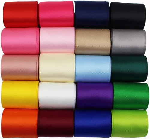 Cinta de satén de poliéster de doble cara de color sólido de 1-1/2 pulgadas de ancho, 20 colores x 2 yardas cada uno en total 40 yardas por paquete