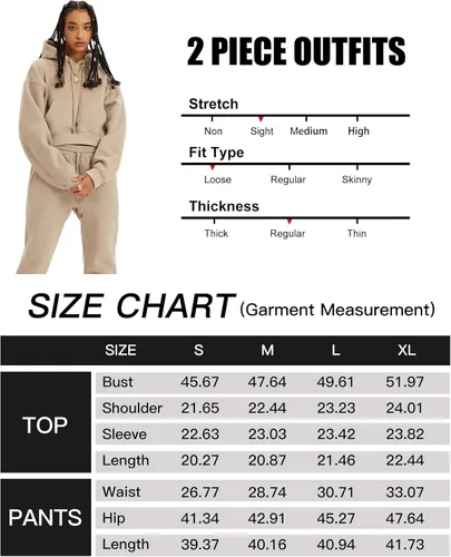 Vista 5 de Flygo Conjunto deportivo de 2 piezas de forro polar para mujer, sudadera corta, sudadera y pantalones deportivos