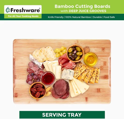 Vista 6 de Freshware Freshware - Tabla de cortar de bambú para cocina con ranura para jugos [Juego de 2] Tabla de cortar de madera para cortar carne, verduras