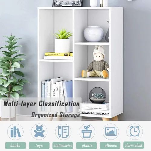 Vista 120 de IOTXY - Estantería de madera con espacios abiertos, 3 niveles, con patas, 5 cubos, color azul brillante Nordic Minimalist Style, MDF