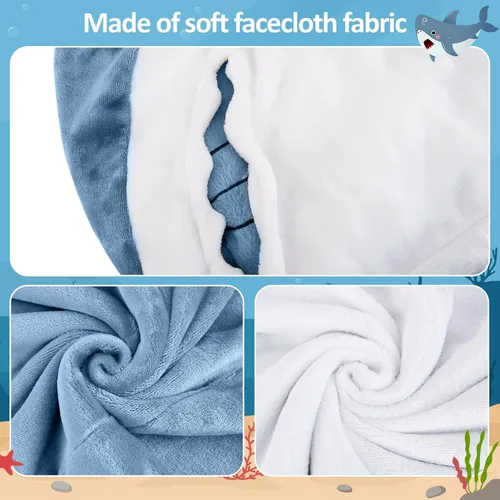 Vista 5 de Manta de tiburón con capucha para adultos y niños, acogedor saco de dormir de franela de tiburón