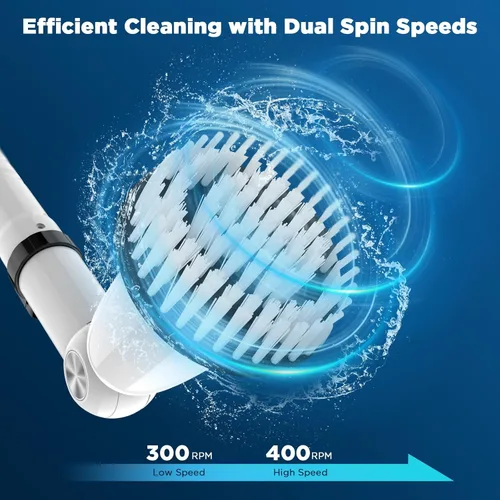 Vista 2 de Limpiador eléctrico giratorio, limpiador de baño mejorado, cepillo de limpieza de ducha eléctrico con mango extensible y 4 cabezales de cepillo