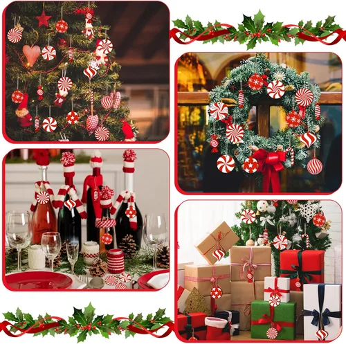 Vista 7 de 36 Piezas Adornos Navideños de Bastón de Caramelo de Madera Decoración Colgante Recortes de Árbol de Navidad de Menta para Suministros de Decoración