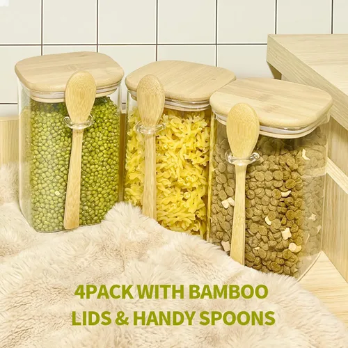 Vista 5 de Recipientes de vidrio herméticos para almacenamiento de alimentos, 40 onzas, paquete de 4 recipientes de cocina, recipiente transparente con tapas