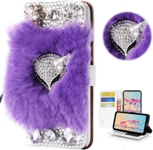 Vista 17 de Bling - Funda tipo cartera para teléfono compatible con Samsung Galaxy Z Fold 3 5G, elegante, diseño de zorro de lujo hecho a mano en 3D, funda
