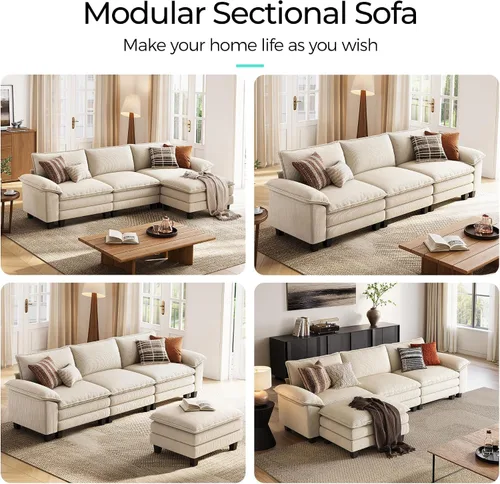 Vista 7 de LINSY HOME Sofá modular Cloud de 123 pulgadas para sala de estar, sofá en forma de L con tela de pana, sofá de gran tamaño de 3 plazas con otomana