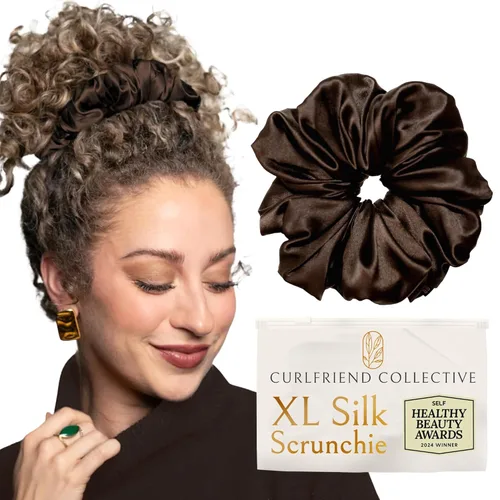 Vista 14 de Coleteros de seda para mujeres con moño – Coleteros de seda de morera extragrandes – Coleteros sin daños extra grandes para cabello rizado, grueso