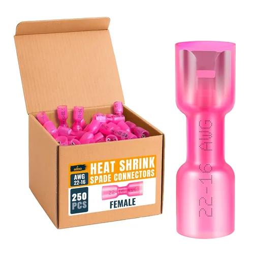 Vista 10 de Kit de conectores de pala hembra termorretráctiles de 250 piezas, terminales eléctricos impermeables azules AWG 16-14, conectores de pala de alambre