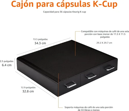 Vista 11 de Yaxa Basics Cajón de almacenamiento de cápsulas de café para cápsulas K-Cup, capacidad de 36 cápsulas, color negro