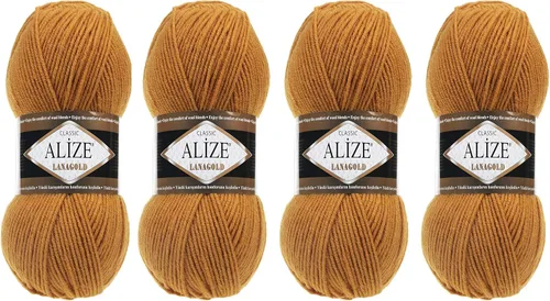 Vista 30 de Alize Lanagold - Hilo para tejer, lana para manualidades, mezcla de hilo para tejer a mano, cálida, suave, natural, gruesa, tejida a mano, lote de 4