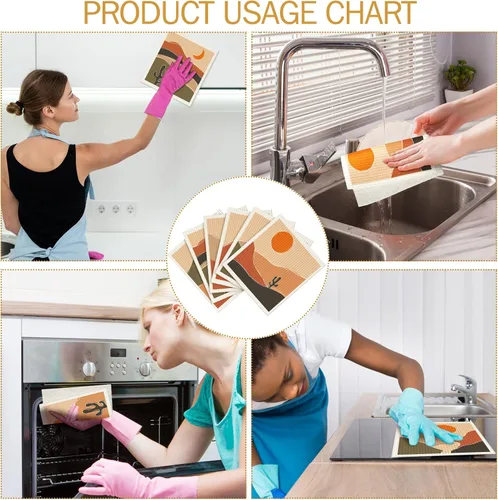 Vista 6 de 6 piezas de paños de cocina suecos reutilizables, toallas de cocina, paños de limpieza de esponja, paños absorbentes de secado rápido, paños