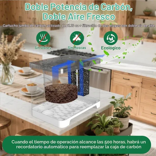 Vista 3 de 3L Compostador Eléctrico para Cocina, Contenedor de Compostaje de Encimera, Modelo Inteligente de Un Toque, Manejo de Residuos de Cocina, con Triple