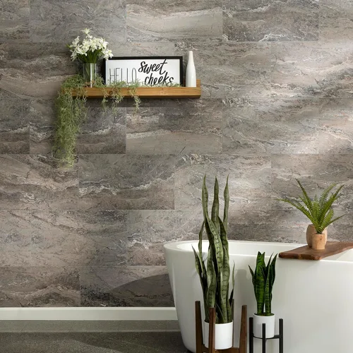 Vista 2 de Palisade Azulejos de vinilo entrelazados impermeables para pared/salpicadero para cocina o baño en mármol español (muestra de 4.5x11 pulgadas)