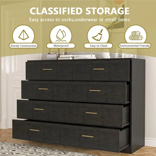 Vista 21 de Spaco Cómoda negra de 6 cajones con mango dorado, cómoda moderna de 6 cajones profundos para dormitorio, cómoda de almacenamiento para armario, sala