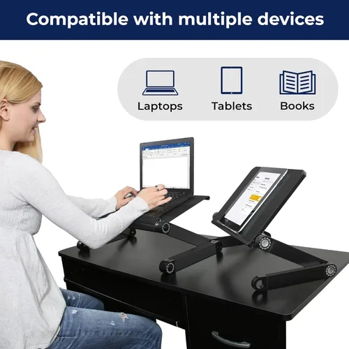 Vista 2 de Uncaged Ergonomics WorkEZ luz - Cooler para laptop de aluminio, ergonómico, portable, superligero, soporte para tablets y libros, Negro