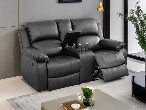 Vista 59 de Juego de sofá reclinable de tela de 2 piezas, juego de muebles de sala de estar, moderno juego de sofá reclinable manual con portavasos/consola
