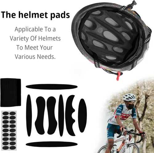 Vista 3 de 1 juego de almohadillas para casco de bicicleta, kit de acolchado, almohadillas de espuma universales para casco de motocicleta o bicicleta (negro)