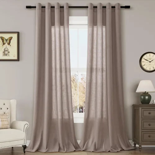 Vista 60 de Aersas Cortinas de lino negro para dormitorio de 63 pulgadas de largo, 2 paneles de privacidad, eficiencia energética, semitransparentes, cortinas