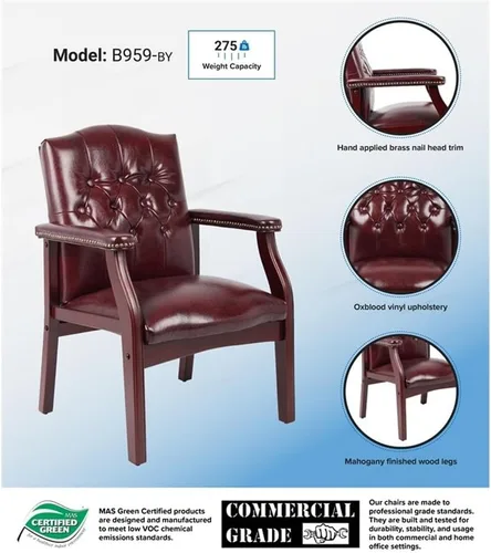 Vista 10 de Pemberly Row Juego de 10 sillas de invitados tradicionales de piel sintética en Oxblood