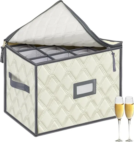 Vista 14 de VERONLY Caja de almacenamiento para copas de vino con divisores con capacidad para 24 estuches de almacenamiento de copas o recipientes de cristal