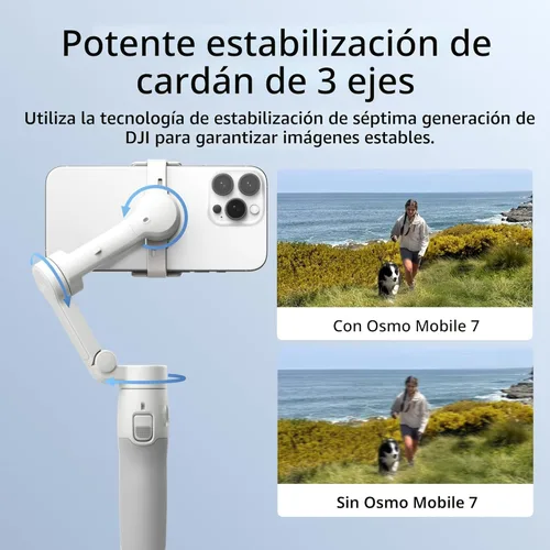 Vista 2 de DJI Osmo Mobile 7 Estabilizador de cardán para iPhone, Android, trípode incorporado, estabilizador portátil para iPhone, palo selfie, cardán