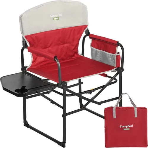 Vista 28 de SUNNYFEEL Silla de directores de campamento de gran tamaño de 500 libras resistente, silla plegable portátil con mesa auxiliar, bolsillo para playa