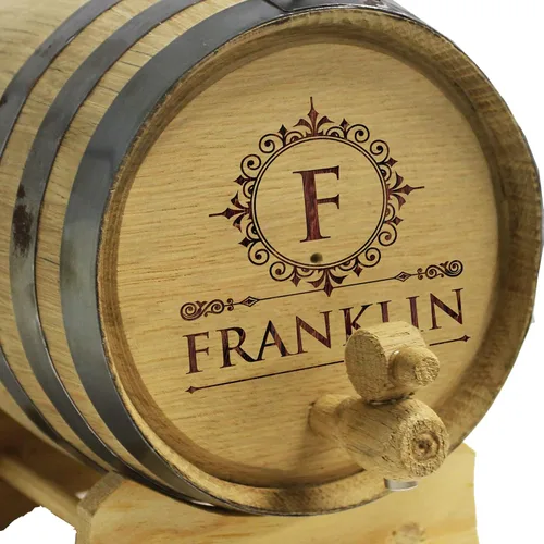 Vista 3 de The Wedding Party Store Whisky de roble grabado, bourbon o barril de vino, personalizado con diseños WPS (barril de 1 litro)