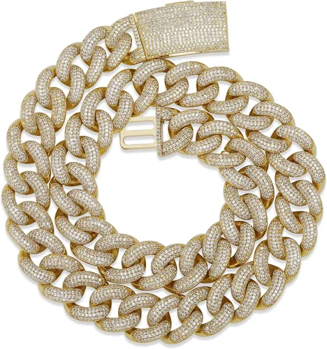 JINAO Collar de cadenas cubanas de hip hop de 14K de oro en Miami, 6 veces chapado en oro helado con circonitas cúbicas redondas para hombres
