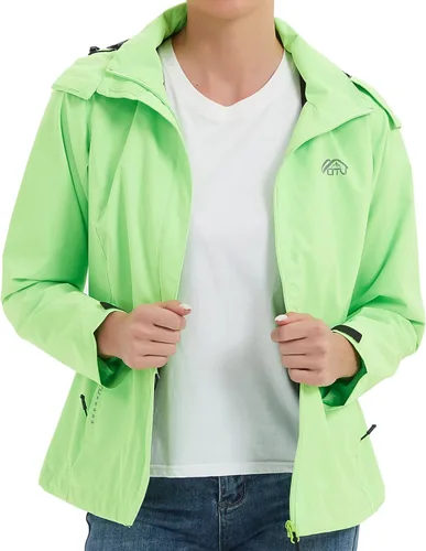 Vista 7 de OTU Chaqueta impermeable para mujer, ligera, impermeable con capucha para senderismo, viajes al exterior.
