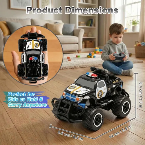 Vista 2 de Pup Go Mini Remote Control Police Car Toy for Kids 3 4 5 6 7 Year Old