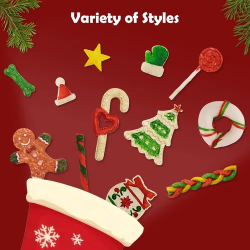 Vista 6 de MON2SUN 12 unidades de golosinas navideñas de cuero crudo para perros pequeños