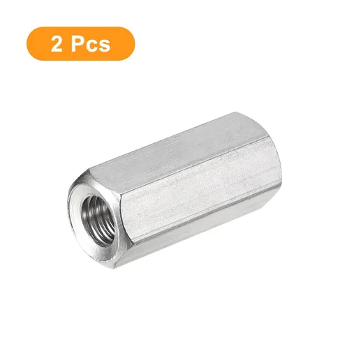 Vista 3 de uxcell Tuercas de acoplamiento M8 x 1.25 de paso de 1.181 in de longitud, 2 tuercas de acoplamiento de varilla hexagonal métrica de acero inoxidable