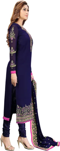 Vista 4 de Nivah Fashion Conjunto de traje Salwar bordado Georgette para mujer cosido listo para usar