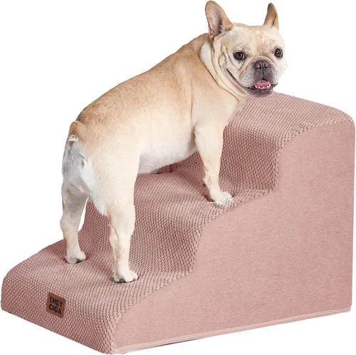 Vista 22 de EHEYCIGA Rampa de escaleras curvadas para perros pequeños de 15.7 pulgadas de alto, escalones para perros de 3 escalones para sofá y silla