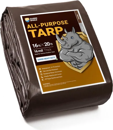 Vista 31 de GUARD SHIELD Lona súper resistente de color negro/plateado de 6 x 8 pies, lona impermeable de 16 mil de grosor, resistente a los rayos UV y a
