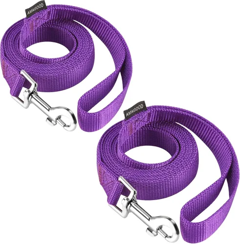 Vista 52 de AMAGOOD 6 pies de correas para cachorros/perros, correa de estilo tradicional resistente con gancho de cuello fácil de usar, correa para perros Negro