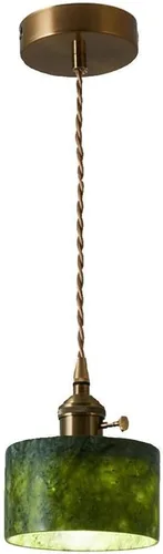 4.5in Mini Pendant Light Fixtures, Modern Industrial Metal Ceiling Hanging Lighting, Vintage Green Natural Stone Shade Chandelier for Kitchen Island